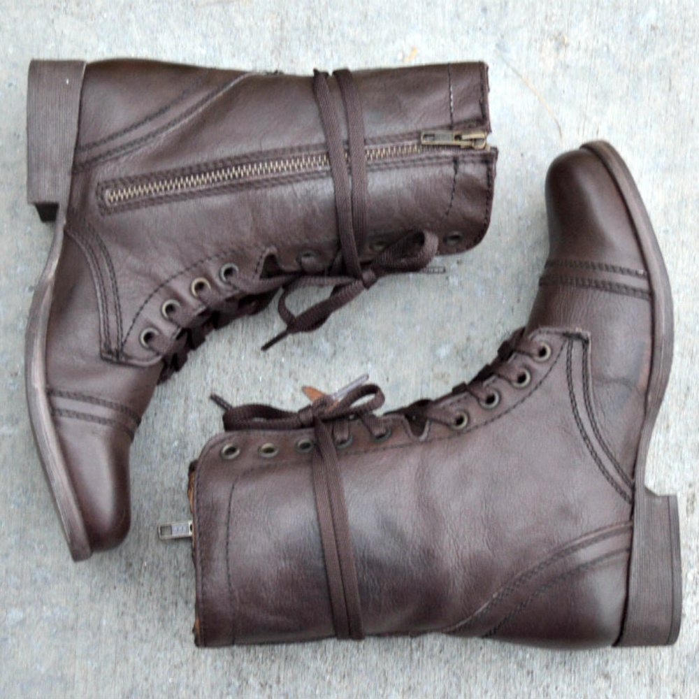 Zigi Soho Punisher moto army laceup boots in brown - Picture 3 of 8